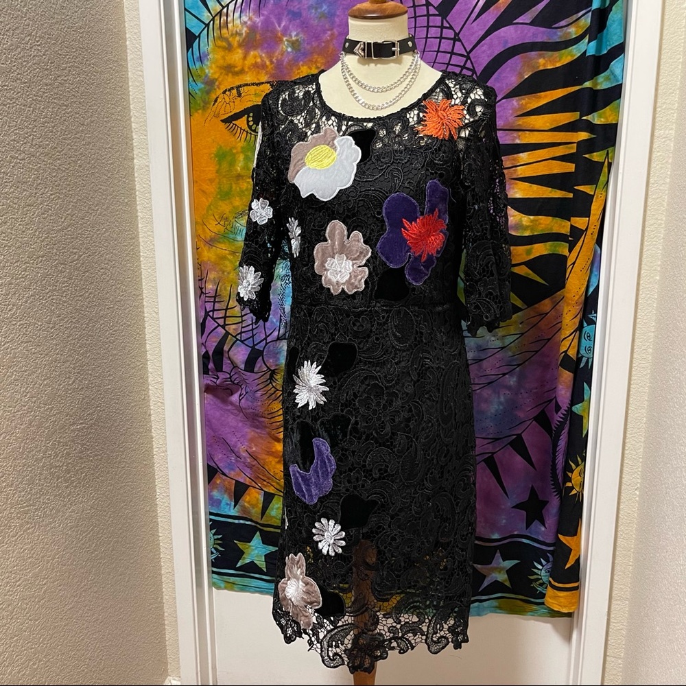 🌈 Wonderful velvet flower art lace dress - Picture 4 of 12
